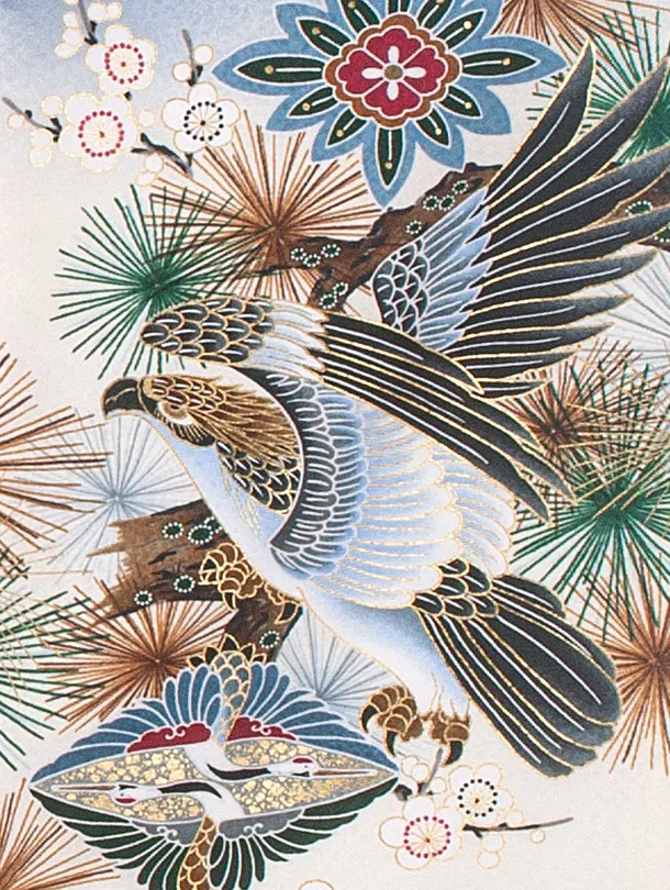 男児産着 お宮参りD0088 ペールブルー 鷹と虎 波