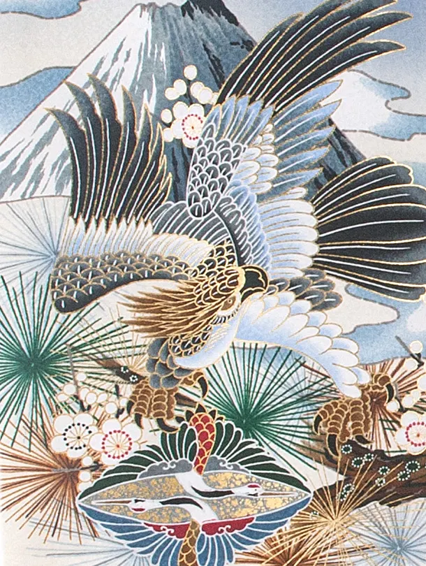 男児産着 お宮参りD0088 ペールブルー 鷹と虎 波