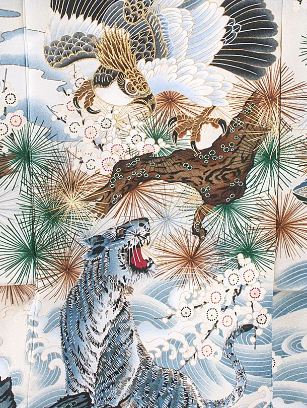 男児産着 お宮参りD0088 ペールブルー 鷹と虎 波