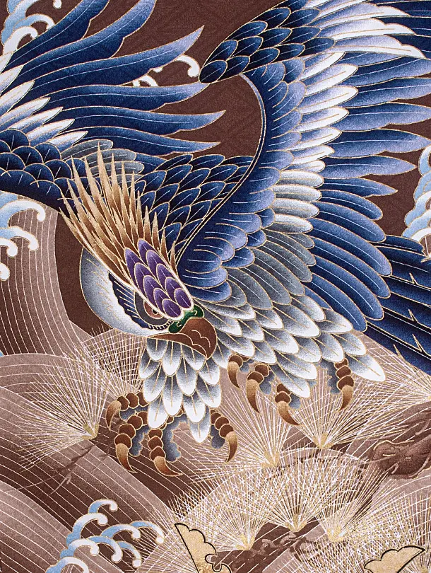 男児産着 お宮参りD0089 茶 鷹と兜 小槌扇