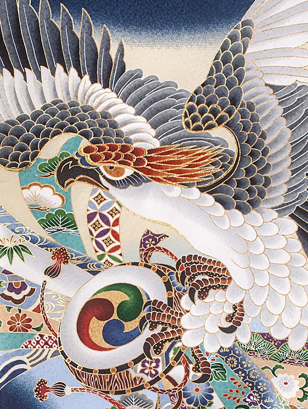 男児産着 お宮参りD0090 紺 鷹 のし 宝船