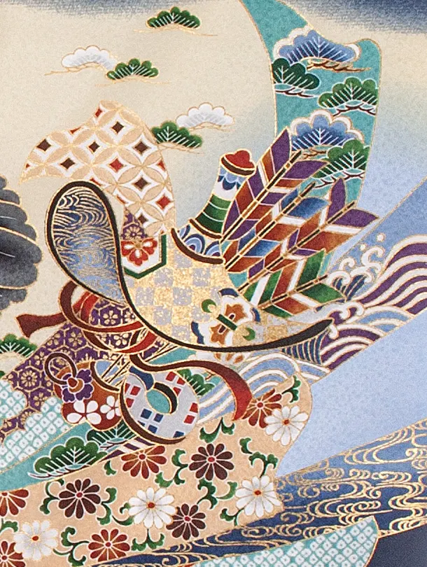 男児産着 お宮参りD0090 紺 鷹 のし 宝船