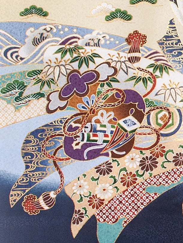 男児産着 お宮参りD0090 紺 鷹 のし 宝船