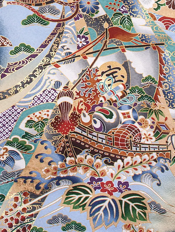 男児産着 お宮参りD0090 紺 鷹 のし 宝船