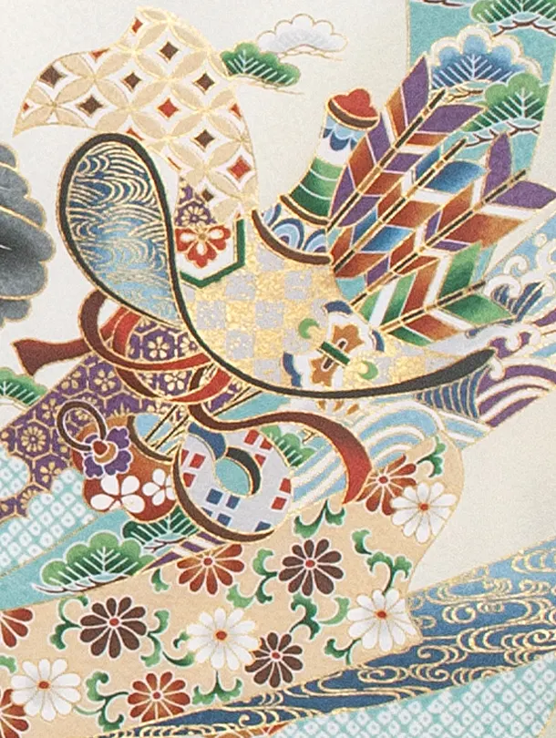 男児産着 お宮参りD0091 薄緑 鷹 のし 宝船