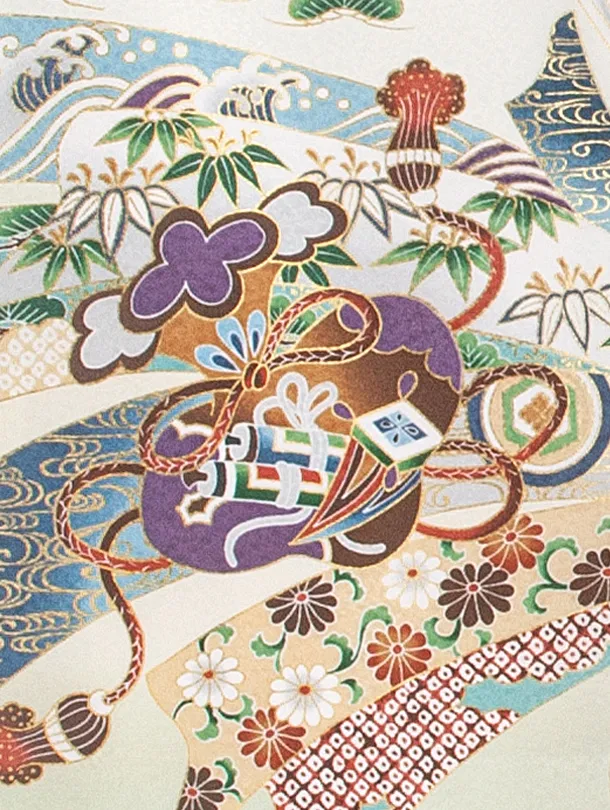 男児産着 お宮参りD0091 薄緑 鷹 のし 宝船