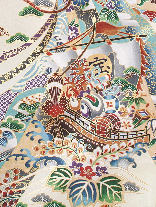 男児産着 お宮参りD0091 薄緑 鷹 のし 宝船