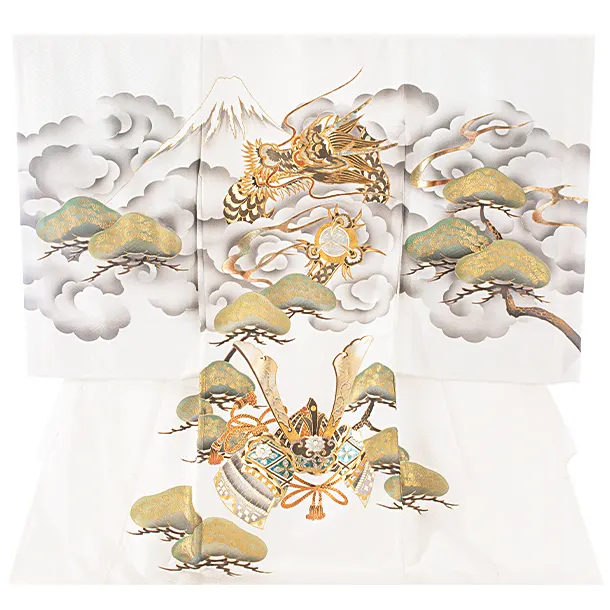 【正絹】男児産着 お宮参りD0092 白 龍 兜