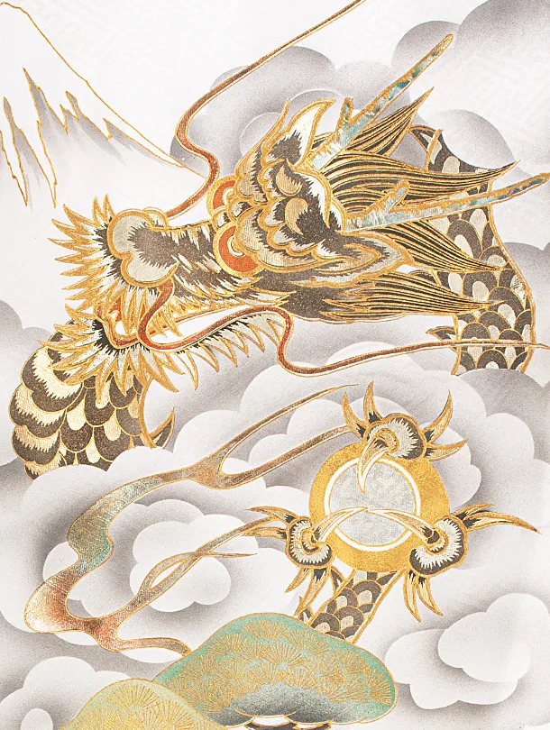 【正絹】男児産着 お宮参りD0092 白 龍 兜