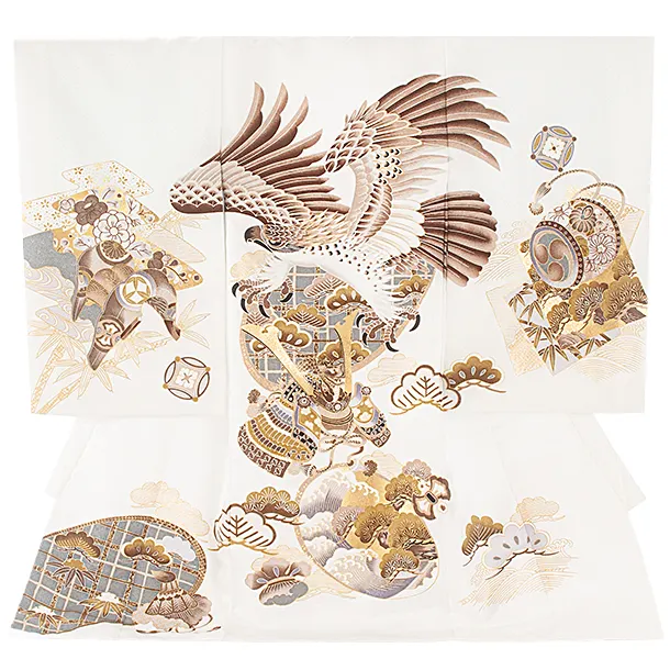 男児産着 お宮参りD0098 白 鷹兜 貝合わせ