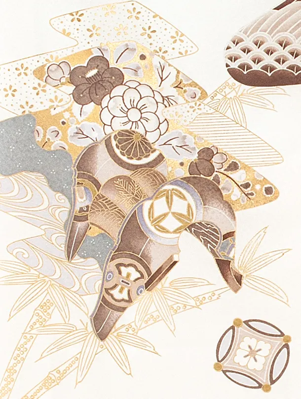 男児産着 お宮参りD0098 白 鷹兜 貝合わせ