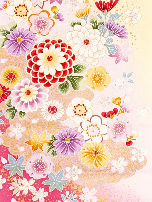 女児産着 お宮参り0037  黄色地紋 花と毬