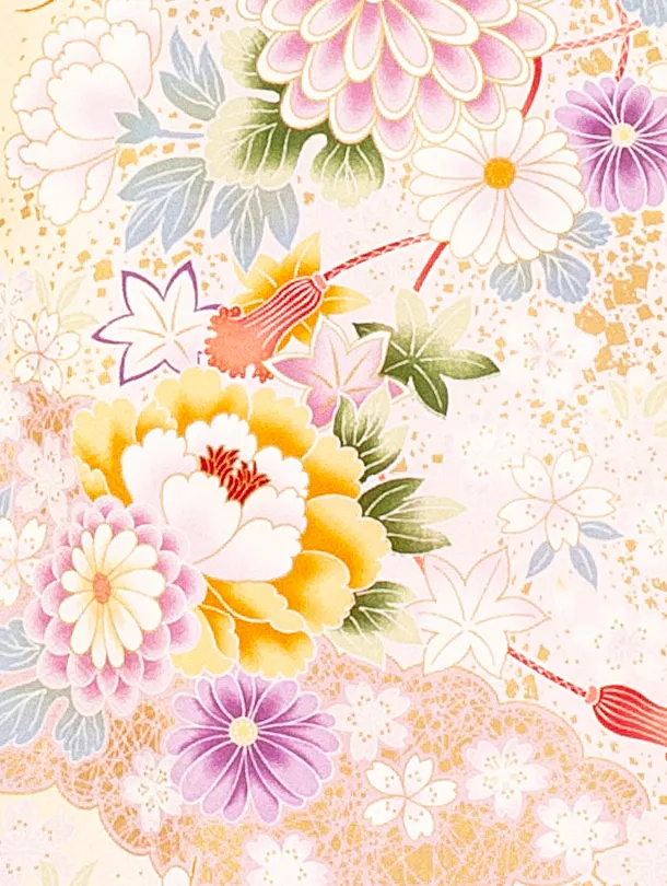 女児産着 お宮参り0037  黄色地紋 花と毬