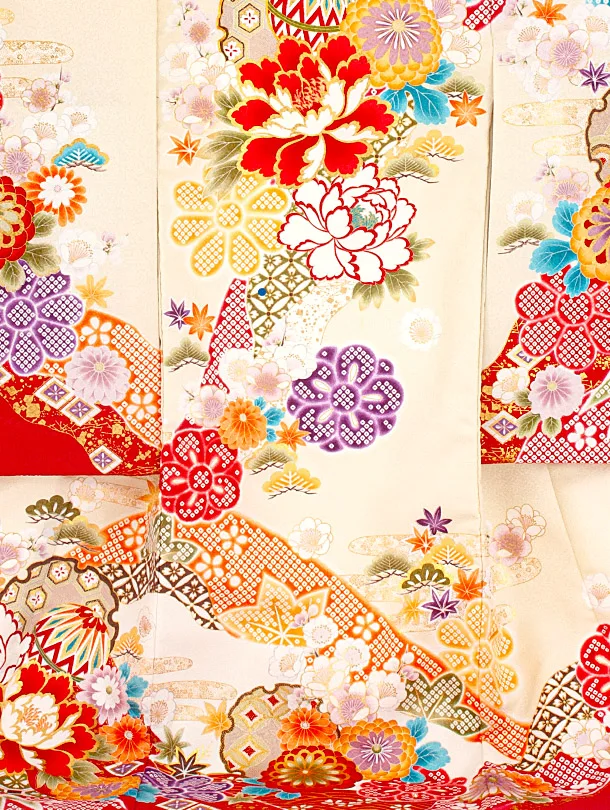 女児産着 お宮参り0040  白紋 花と毬