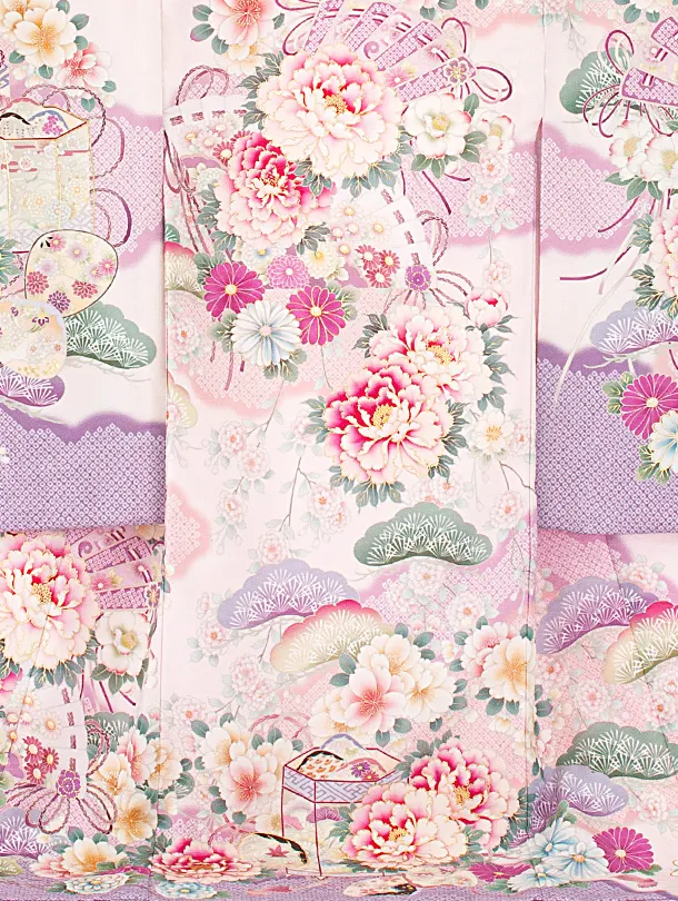 女児産着 お宮参りD0063 華徒然 薄ピンク 牡丹 扇