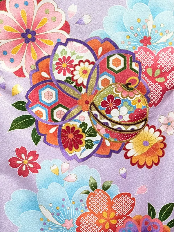 女児産着 お宮参りD0082 薄紫 桜と鞠