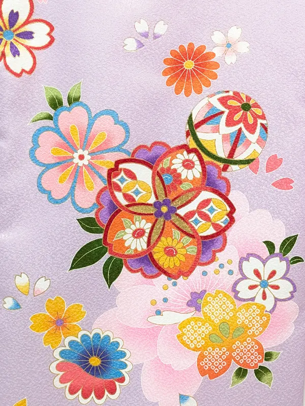 女児産着 お宮参りD0082 薄紫 桜と鞠