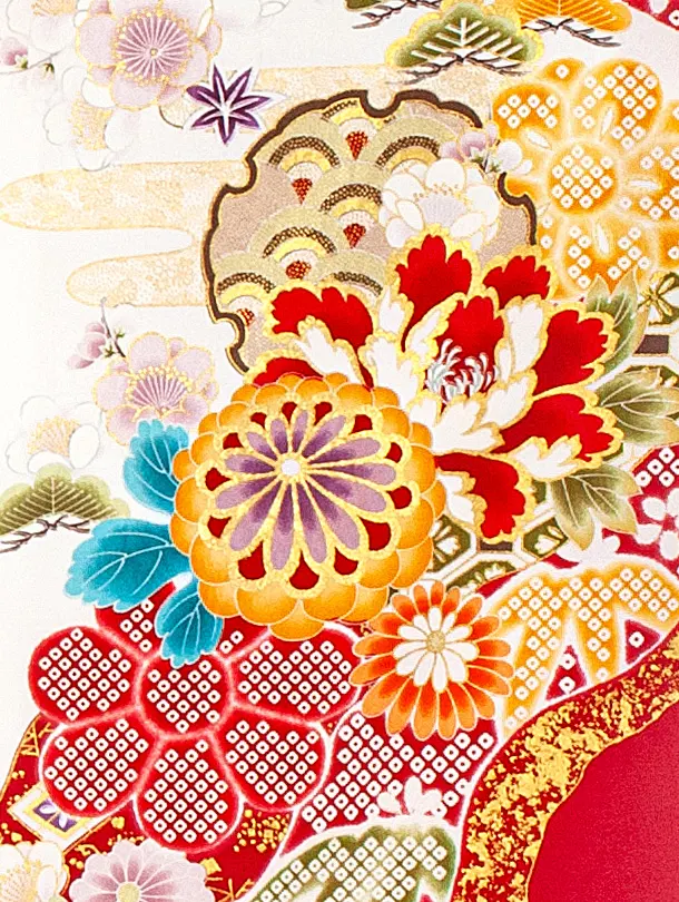 女児産着 お宮参りD0089 白 牡丹 まり 桜地紋