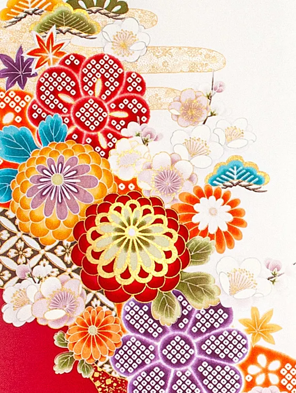 女児産着 お宮参りD0089 白 牡丹 まり 桜地紋