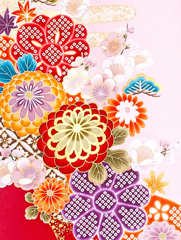 女児産着 お宮参りD0090 ピンク 牡丹 まり 桜地紋