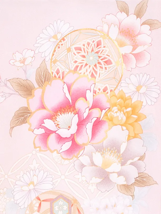 女児産着 お宮参りD0093 薄ピンク 牡丹 藤鞠刺繍