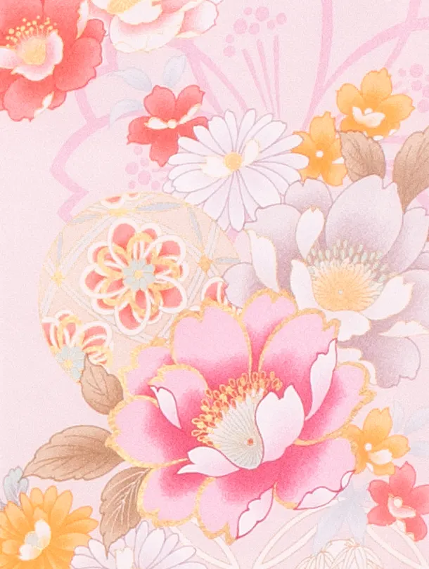 女児産着 お宮参りD0093 薄ピンク 牡丹 藤鞠刺繍