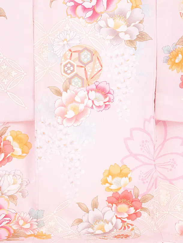 女児産着 お宮参りD0093 薄ピンク 牡丹 藤鞠刺繍