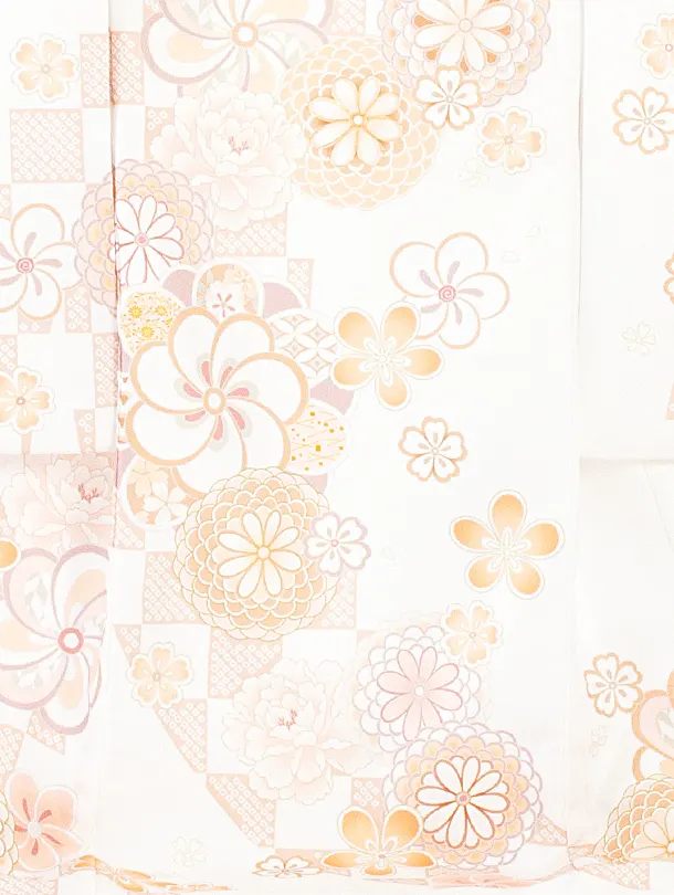 女児産着 お宮参りD0097 白 オレンジ ねじり梅