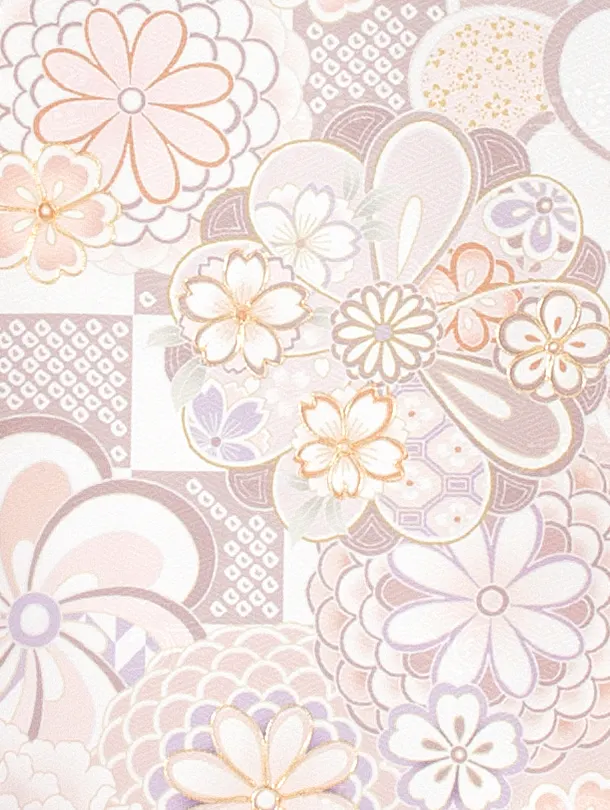 女児産着 お宮参りD0100 単衣 ピンクベージュ ねじり梅 桜ししゅう