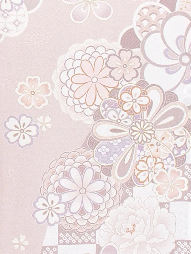 女児産着 お宮参りD0100 単衣 ピンクベージュ ねじり梅 桜ししゅう