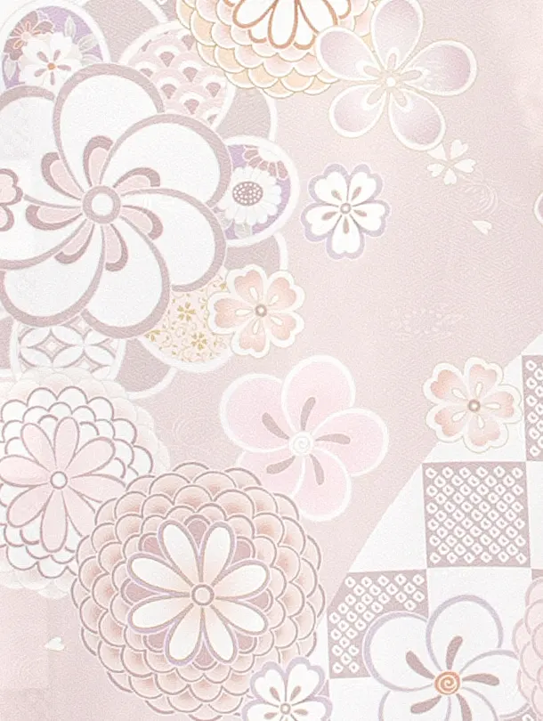 女児産着 お宮参りD0100 単衣 ピンクベージュ ねじり梅 桜ししゅう