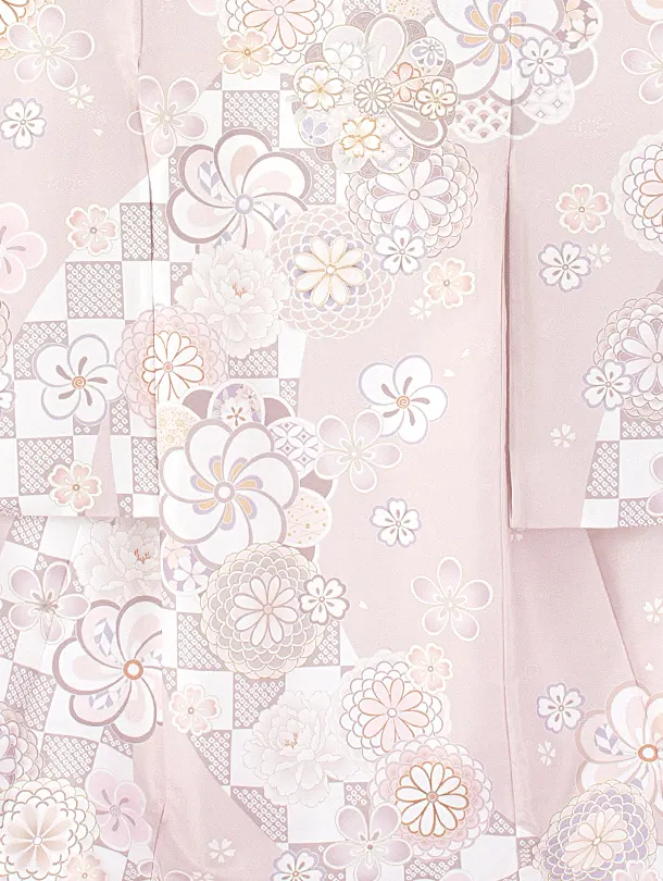 女児産着 お宮参りD0100 単衣 ピンクベージュ ねじり梅 桜ししゅう