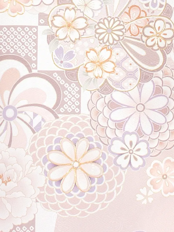 女児産着 お宮参りD0100 単衣 ピンクベージュ ねじり梅 桜ししゅう