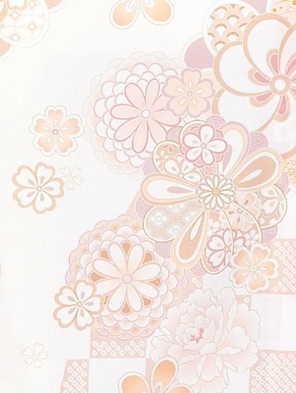 女児産着 お宮参りD0101 単衣 白 オレンジ ねじり梅 桜ししゅう