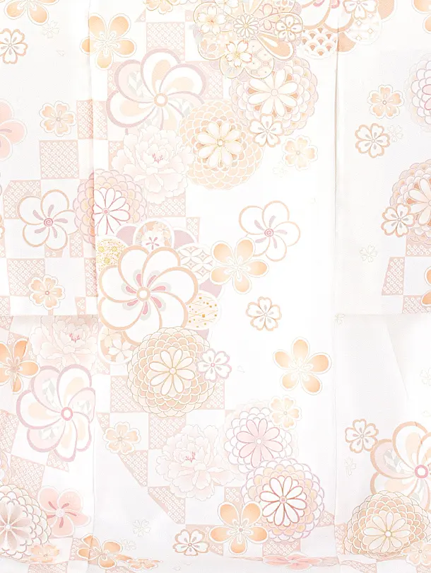 女児産着 お宮参りD0101 単衣 白 オレンジ ねじり梅 桜ししゅう