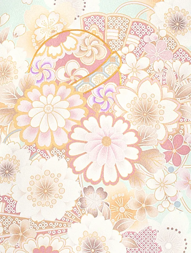 女児産着 お宮参りD0104 単衣 水色 地紋 花と毬と扇