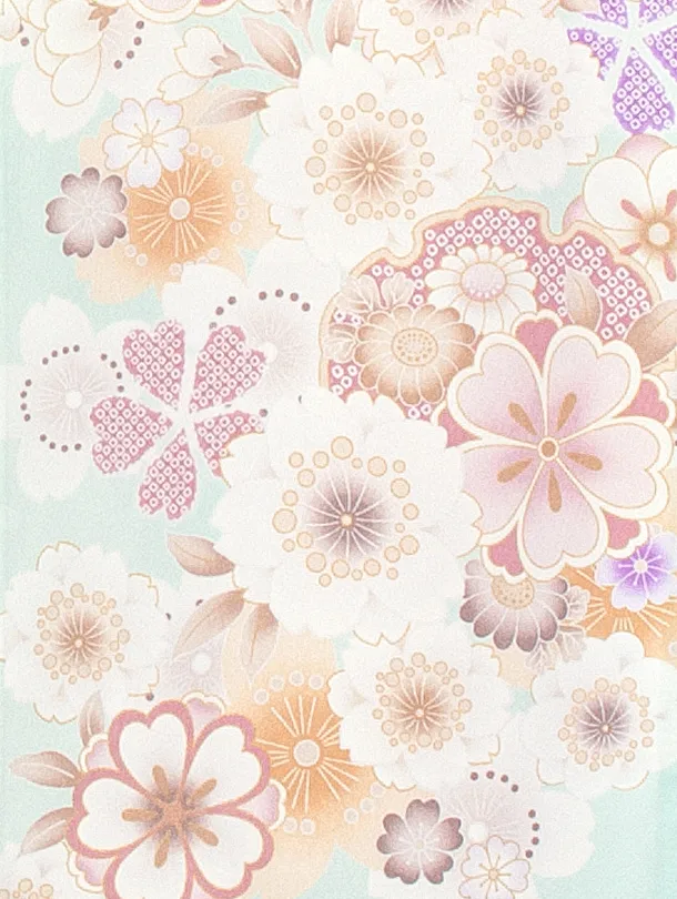 女児産着 お宮参りD0104 単衣 水色 地紋 花と毬と扇