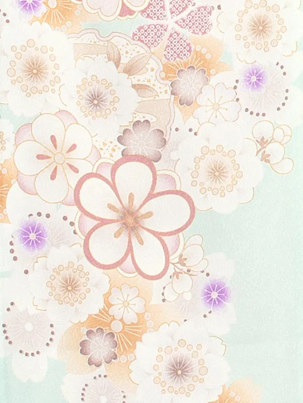 女児産着 お宮参りD0104 単衣 水色 地紋 花と毬と扇