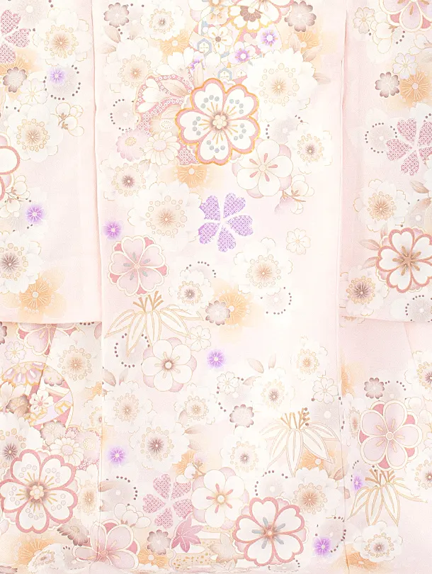 女児産着 お宮参りD0105 単衣 薄ピンク 地紋 花と毬