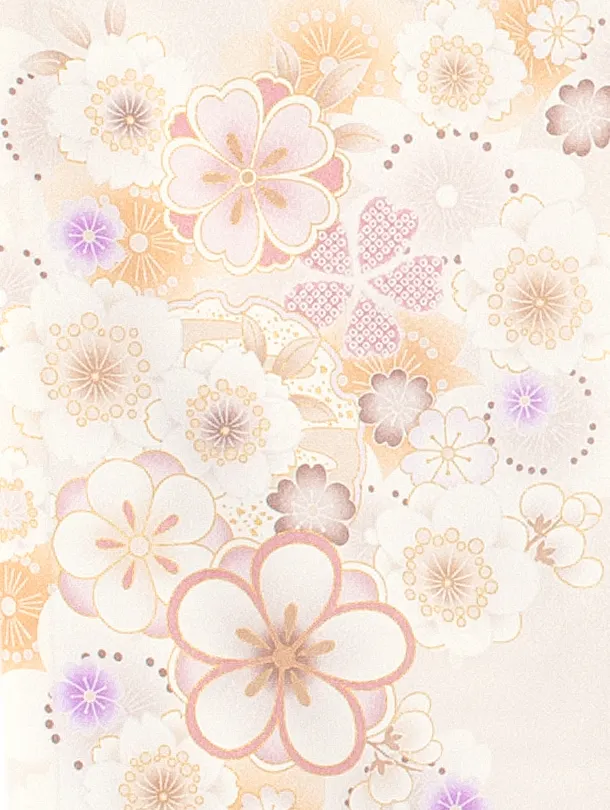 女児産着 お宮参りD0106 単衣 淡いピンクベージュ地紋 花と毬