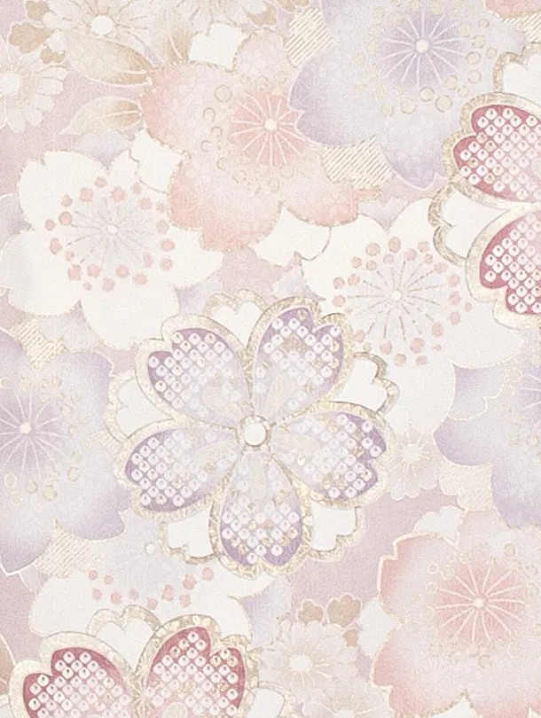 女児産着 お宮参りD0107 単衣 淡くすみ紫系花柄小紋