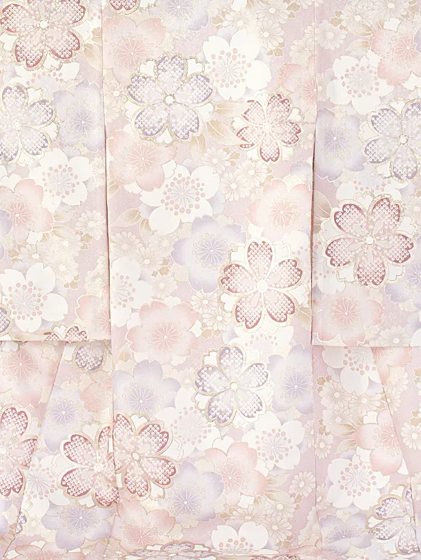 女児産着 お宮参りD0107 単衣 淡くすみ紫系花柄小紋