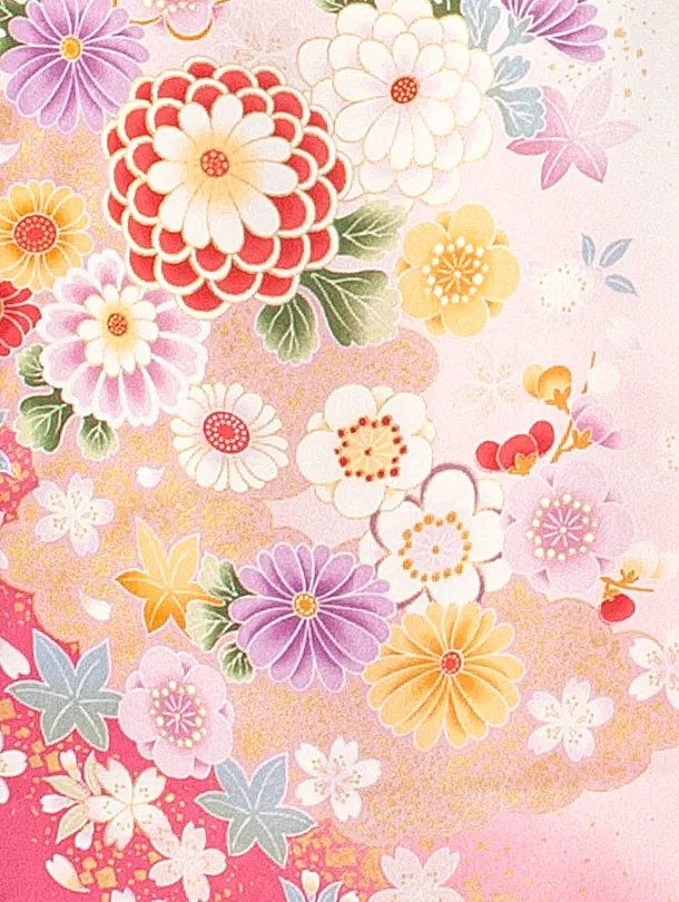 女児産着 お宮参りD0112 単衣 白ピンク 花と毬