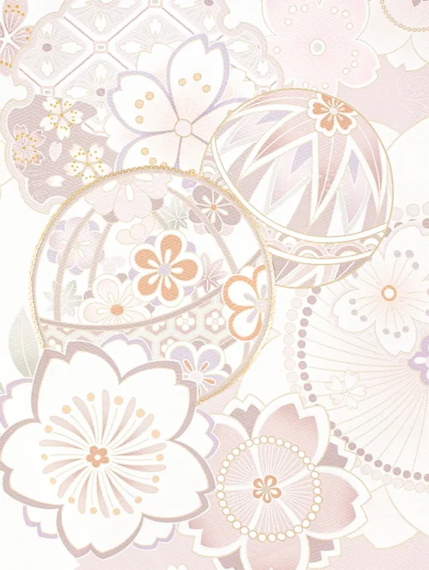 女児産着 お宮参りD0114 白くすみピンク 八重桜 まり 金