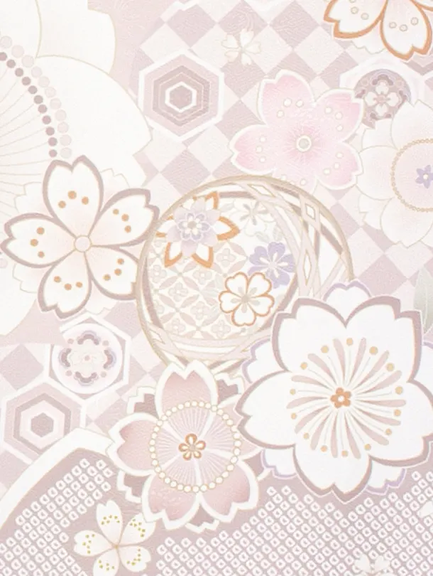 女児産着 お宮参りD0114 白くすみピンク 八重桜 まり 金