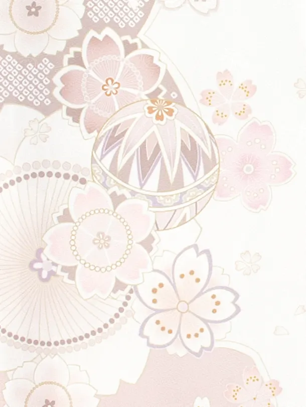 女児産着 お宮参りD0114 白くすみピンク 八重桜 まり 金