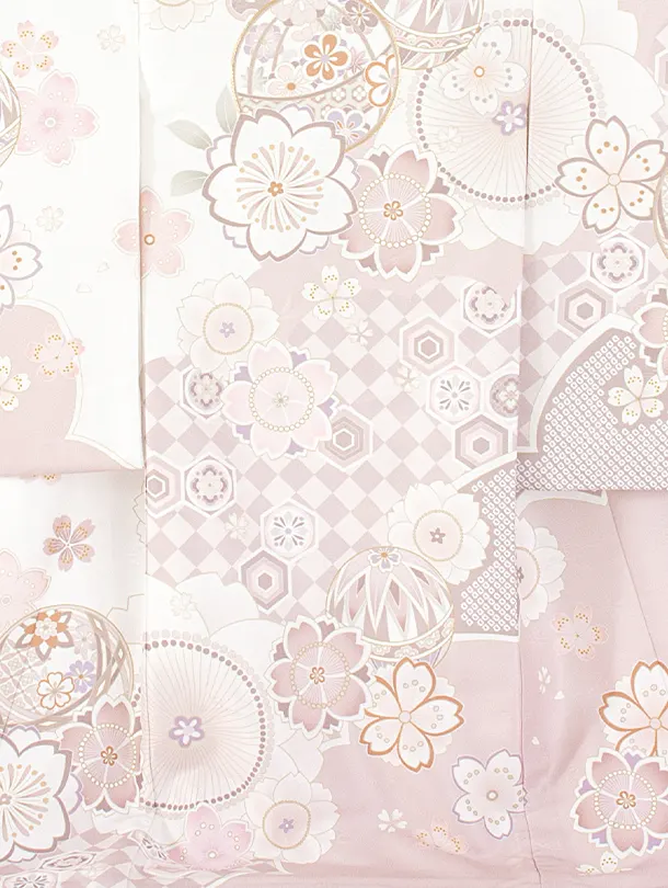 女児産着 お宮参りD0114 白くすみピンク 八重桜 まり 金