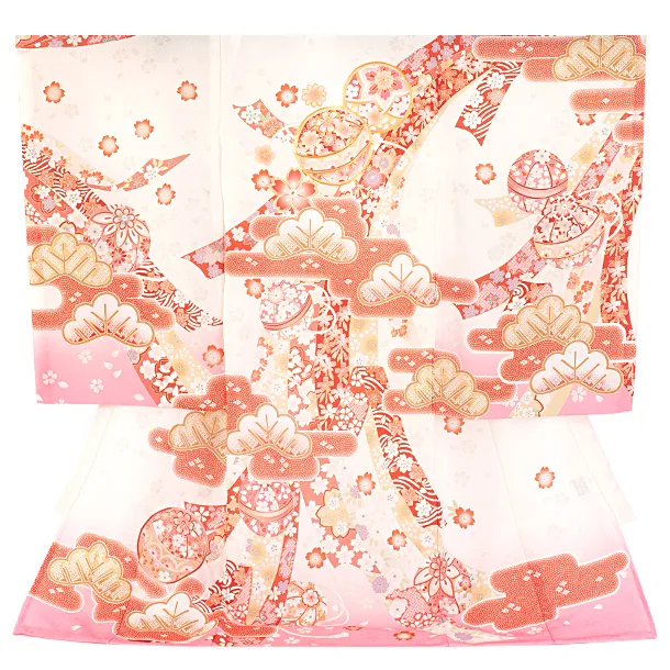 女児産着 お宮参りD0115 単衣 鞠 のし 桜 白ピンク