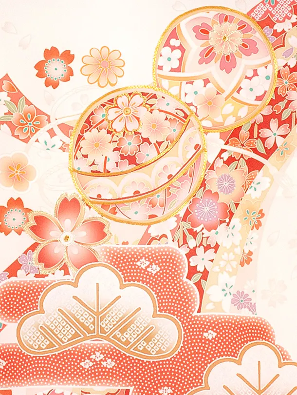 女児産着 お宮参りD0115 単衣 鞠 のし 桜 白ピンク