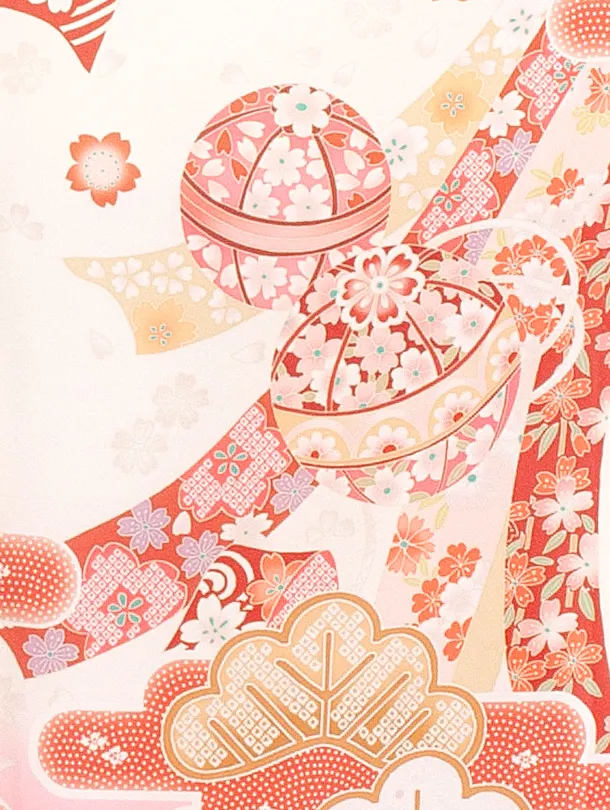 女児産着 お宮参りD0115 単衣 鞠 のし 桜 白ピンク